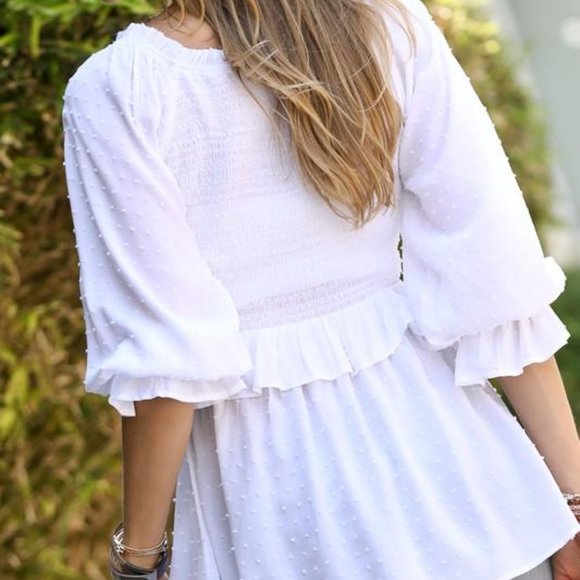 SMOCK SWISS DOT BLOUSE TOP - WHITE - Picture 4 of 5